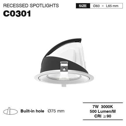 C0301 – 7W 3000K 24˚N/B Ra90 White –   LED Recessed Spotlights-Basement Recessed Lighting--01