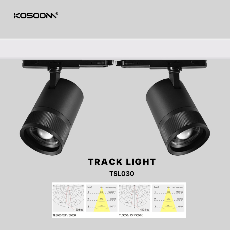 Ajustable Beam Angle COB Anti Glare Dimming LED Track Lights Set untuk Desain Komersial TLSZ030 kosoom-Pencahayaan Jalur yang Dapat Diredupkan