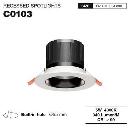 C0103– 5W 4000K 24˚N/B Ra90 Putih – Lampu Sorot LED Downlight Tersembunyi-CSL001-A-01
