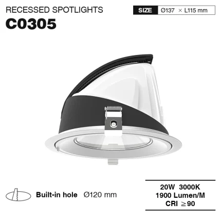 C0305 – 20W 3000K 24˚N/B Ra90 흰색 – LED 매입형 스포트라이트-거실 조명--01