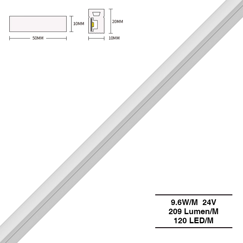 Neon LED ljósastrimi 4000K Ra90 IP65 9.6W/m 120LED/M L50000*W10*H20mm-Neon LED Strip ljós--S0809